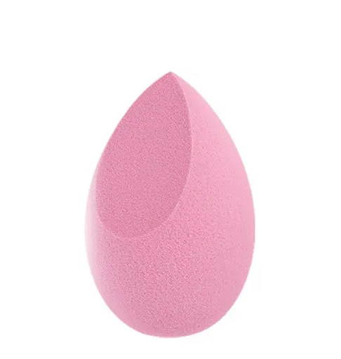 Seven different shaped makeup sponge puffs in various colours including pink, blue and burgundy