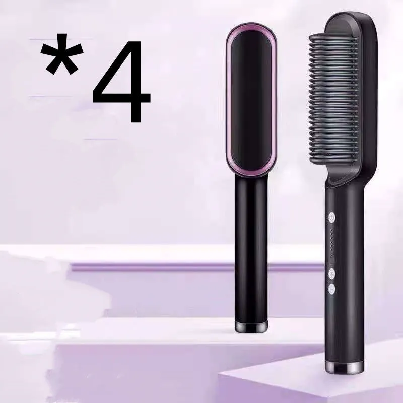 Red and black dual hair straightener and hot comb with digital display and rotating power cord.