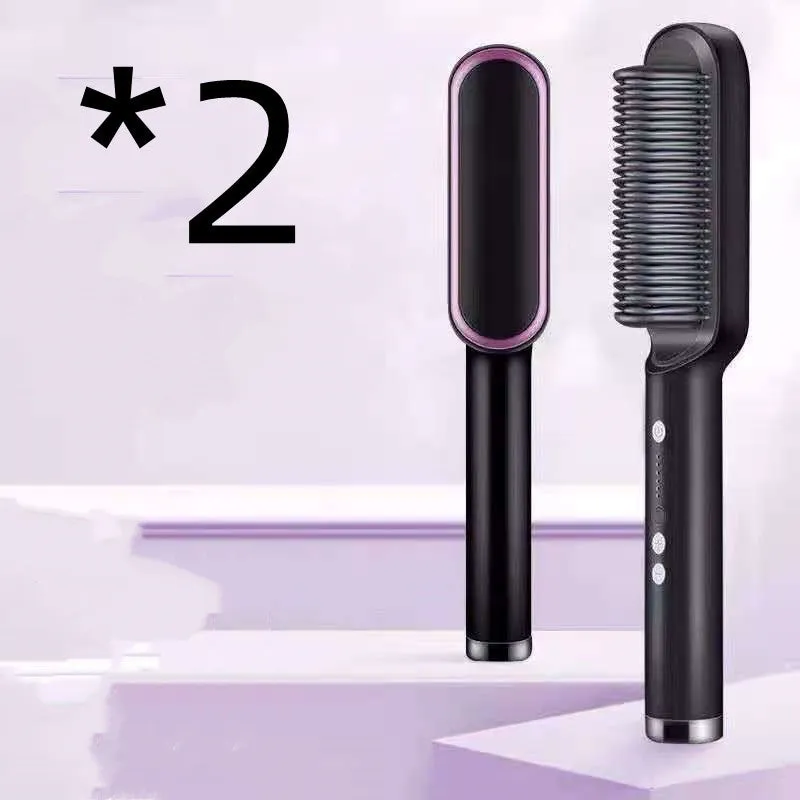 Red and black dual hair straightener and hot comb with digital display and rotating power cord.