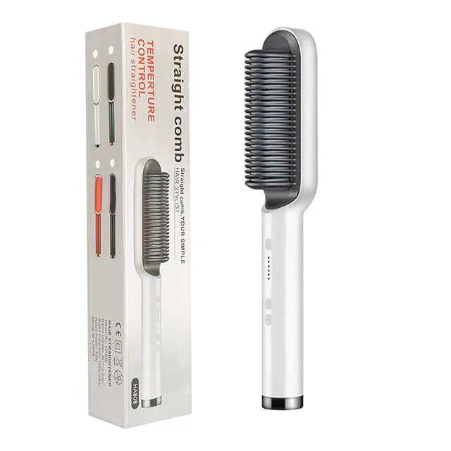 Red and black dual hair straightener and hot comb with digital display and rotating power cord.