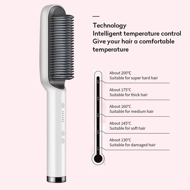 Red and black dual hair straightener and hot comb with digital display and rotating power cord.