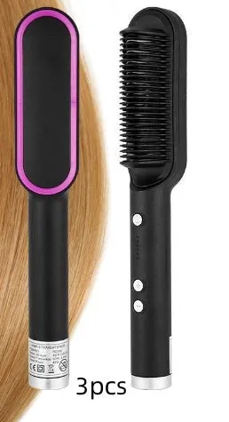 Red and black dual hair straightener and hot comb with digital display and rotating power cord.