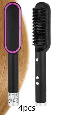 Red and black dual hair straightener and hot comb with digital display and rotating power cord.
