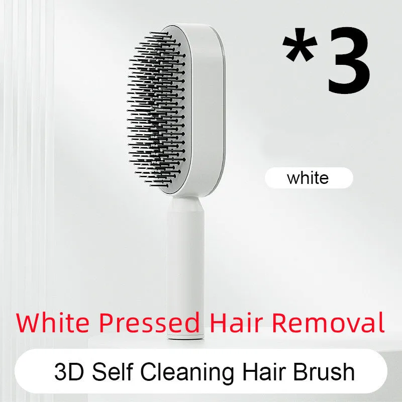 Self-cleaning hair brush with air cushion design in black gold, white, or black purple colours