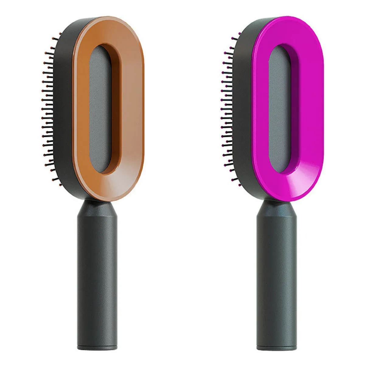 Self-cleaning hair brush with air cushion design in black gold, white, or black purple colours