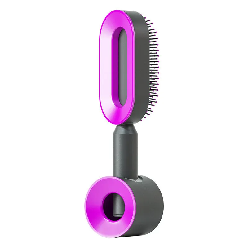 Self-cleaning hair brush with air cushion design in black gold, white, or black purple colours