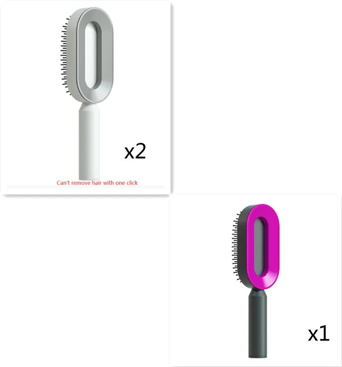 Self-cleaning hair brush with air cushion design in black gold, white, or black purple colours