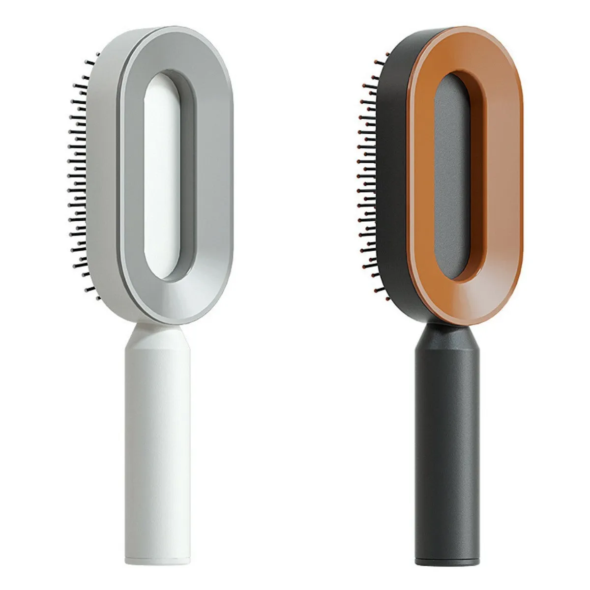 Self-cleaning hair brush with air cushion design in black gold, white, or black purple colours