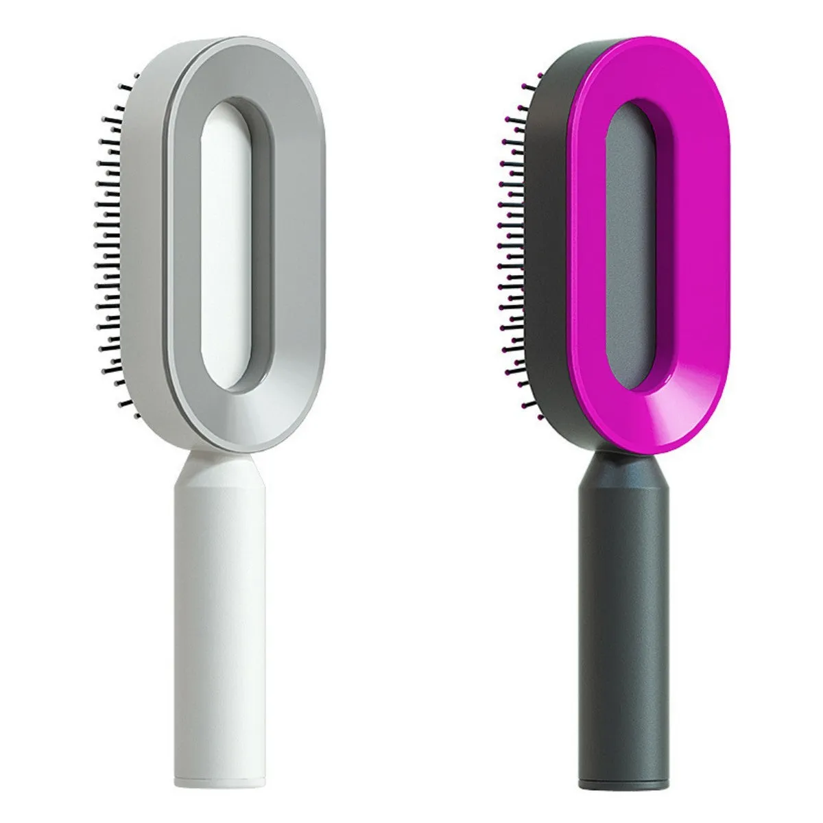 Self-cleaning hair brush with air cushion design in black gold, white, or black purple colours
