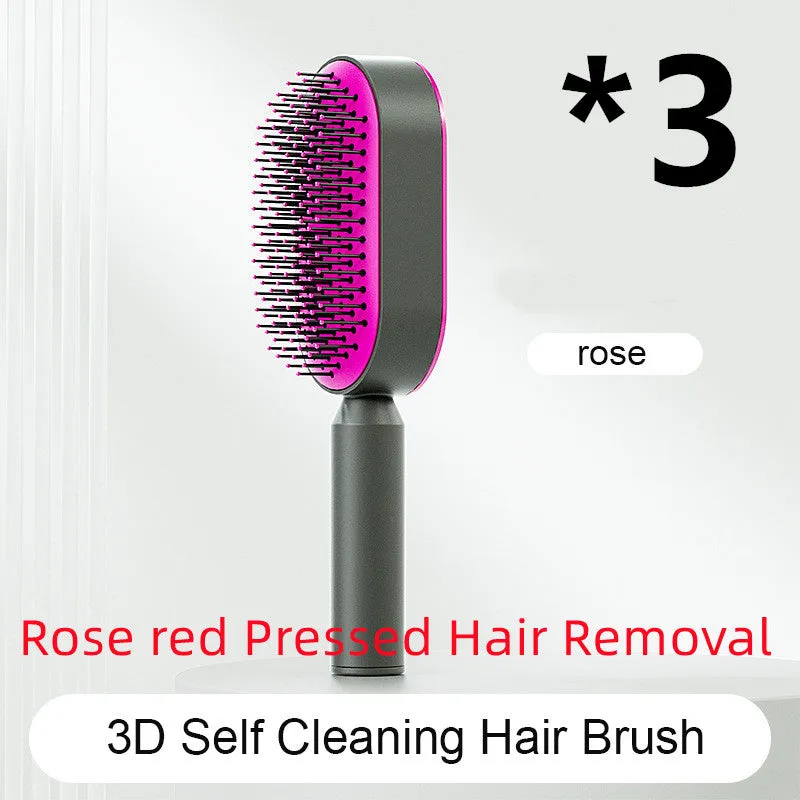 Self-cleaning hair brush with air cushion design in black gold, white, or black purple colours