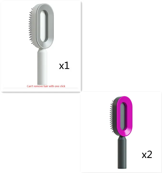 Self-cleaning hair brush with air cushion design in black gold, white, or black purple colours