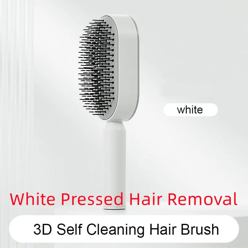 Self-cleaning hair brush with air cushion design in black gold, white, or black purple colours