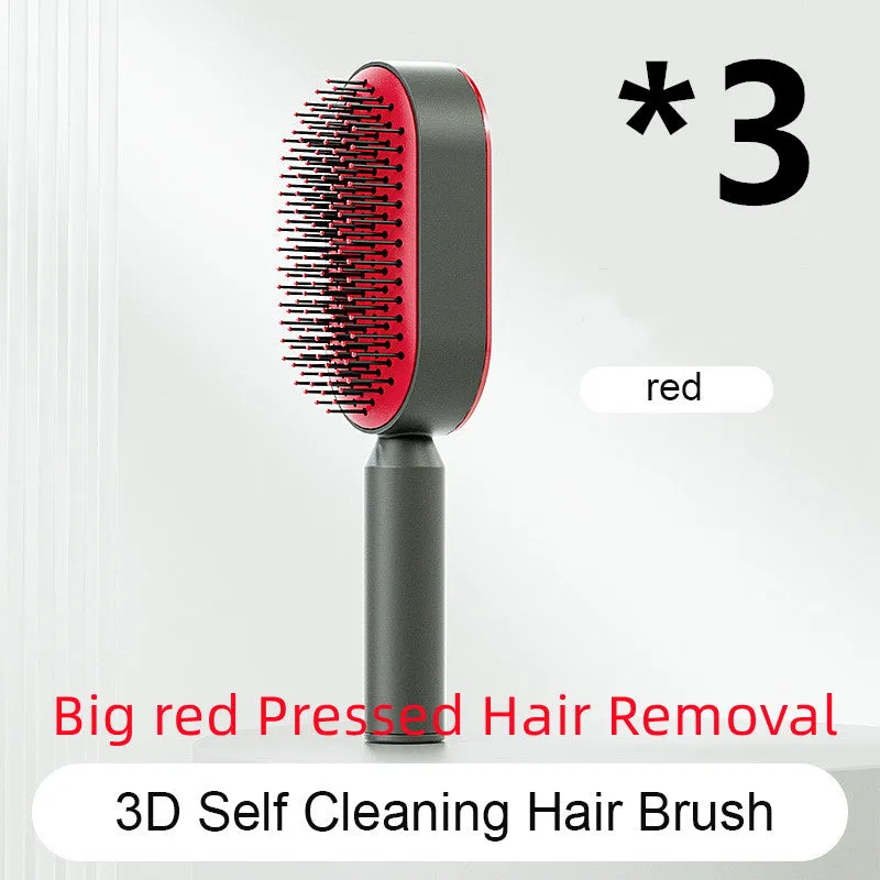 Self-cleaning hair brush with air cushion design in black gold, white, or black purple colours