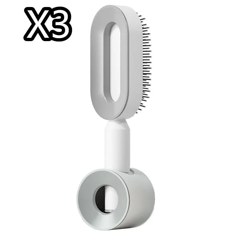 Self-cleaning hair brush with air cushion design in black gold, white, or black purple colours