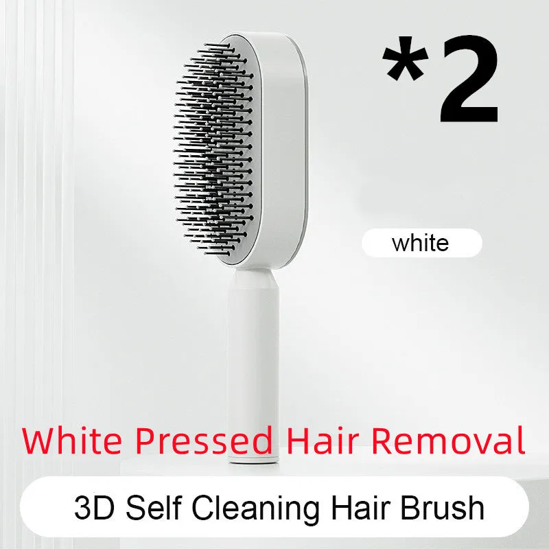 Self-cleaning hair brush with air cushion design in black gold, white, or black purple colours