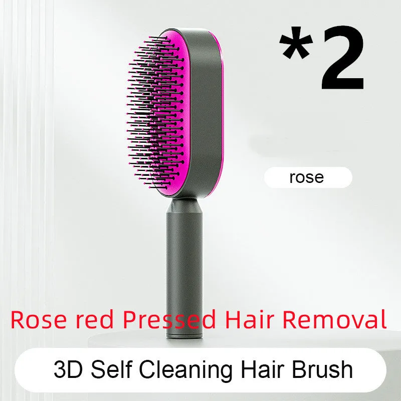 Self-cleaning hair brush with air cushion design in black gold, white, or black purple colours