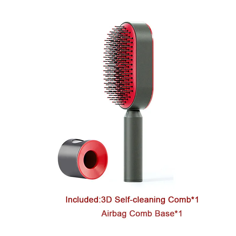 Self-cleaning hair brush with air cushion design in black gold, white, or black purple colours