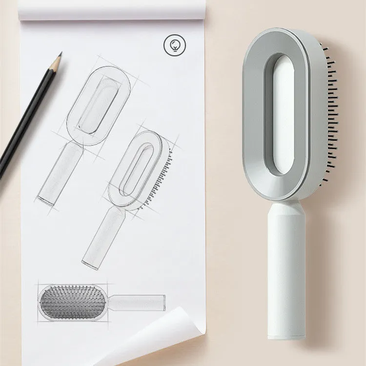Self-cleaning hair brush with air cushion design in black gold, white, or black purple colours