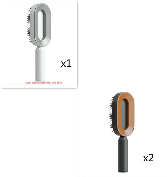 Self-cleaning hair brush with air cushion design in black gold, white, or black purple colours