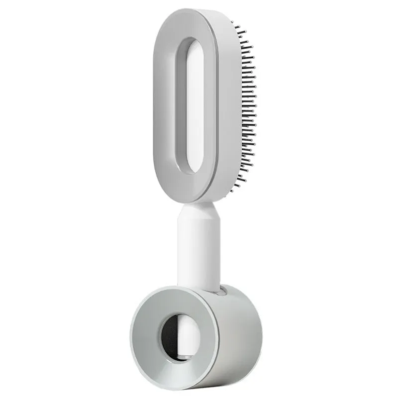 Self-cleaning hair brush with air cushion design in black gold, white, or black purple colours