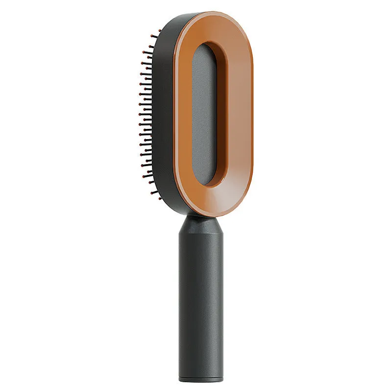 Self-cleaning hair brush with air cushion design in black gold, white, or black purple colours