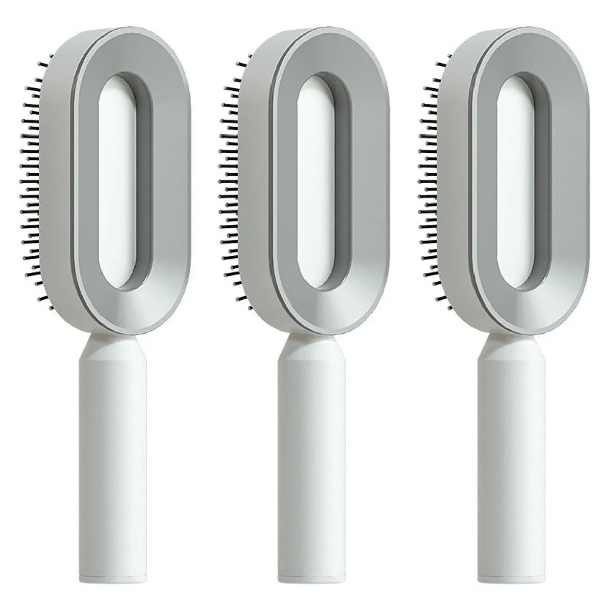 Self-cleaning hair brush with air cushion design in black gold, white, or black purple colours