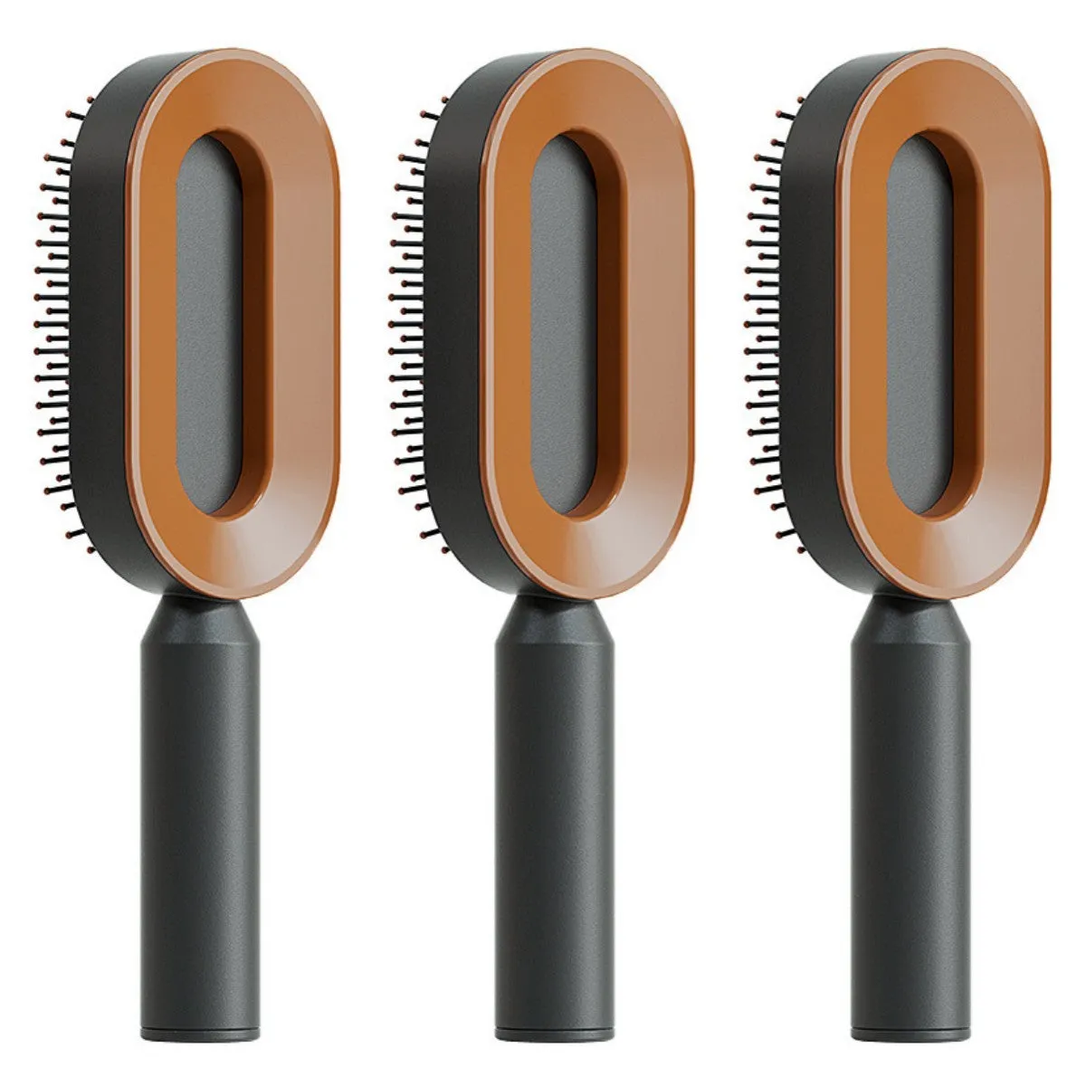 Self-cleaning hair brush with air cushion design in black gold, white, or black purple colours