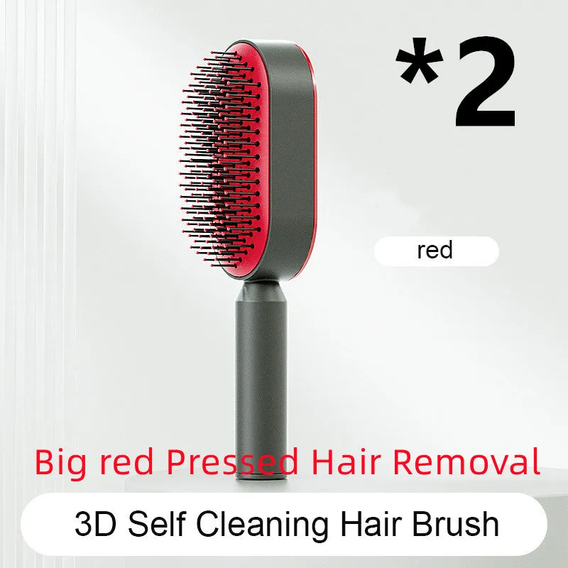 Self-cleaning hair brush with air cushion design in black gold, white, or black purple colours