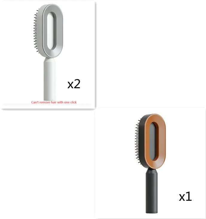 Self-cleaning hair brush with air cushion design in black gold, white, or black purple colours