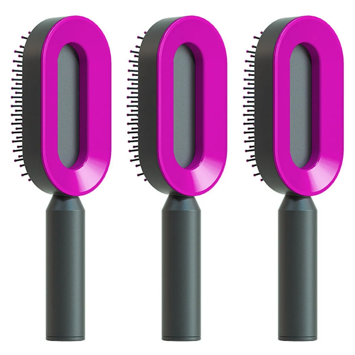 Self-cleaning hair brush with air cushion design in black gold, white, or black purple colours