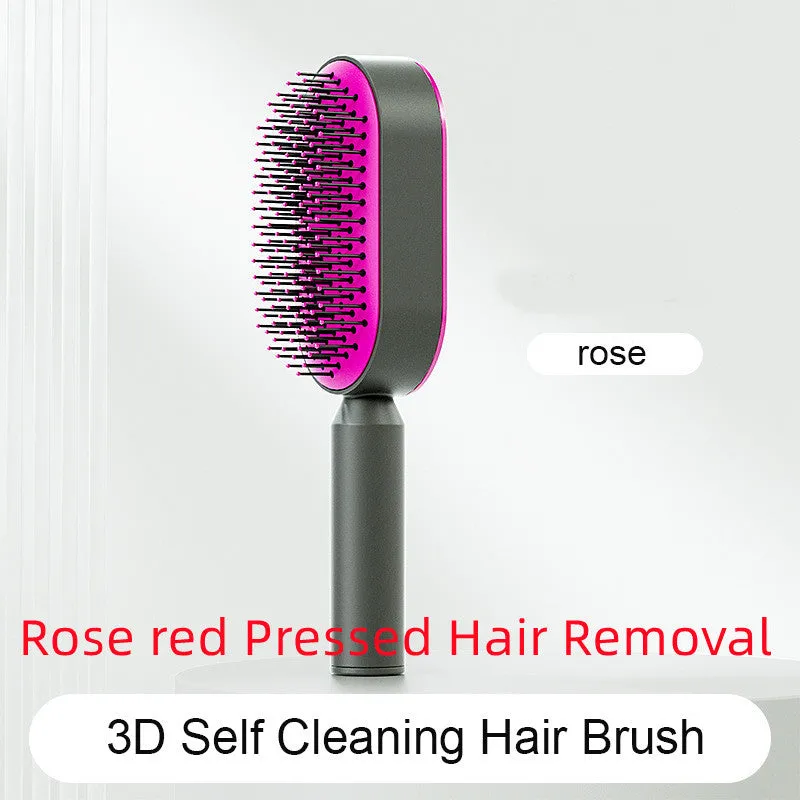 Self-cleaning hair brush with air cushion design in black gold, white, or black purple colours