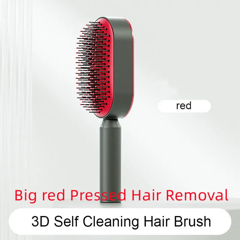 Self-cleaning hair brush with air cushion design in black gold, white, or black purple colours