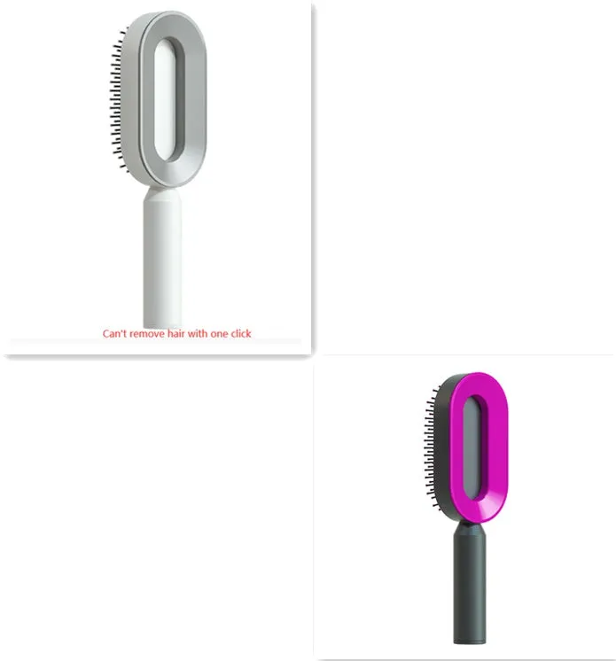 Self-cleaning hair brush with air cushion design in black gold, white, or black purple colours