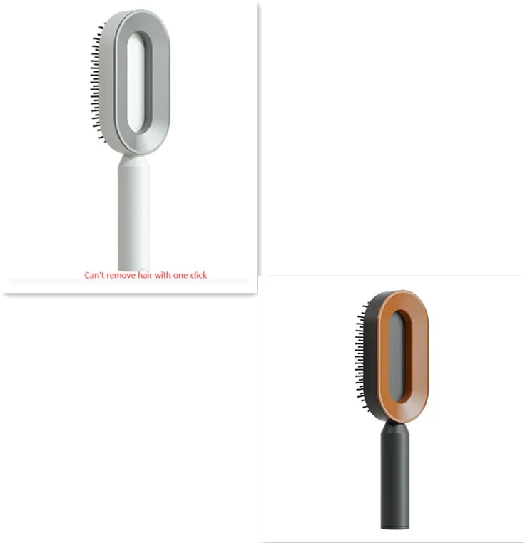 Self-cleaning hair brush with air cushion design in black gold, white, or black purple colours