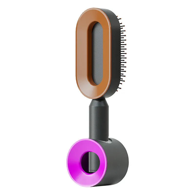 Self-cleaning hair brush with air cushion design in black gold, white, or black purple colours