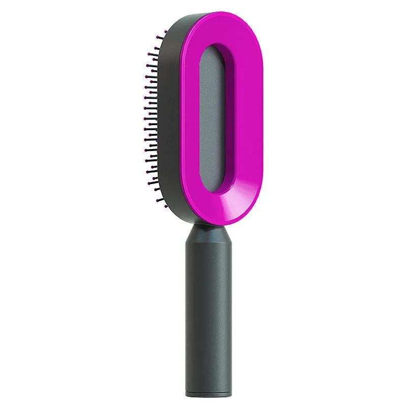 Self-cleaning hair brush with air cushion design in black gold, white, or black purple colours