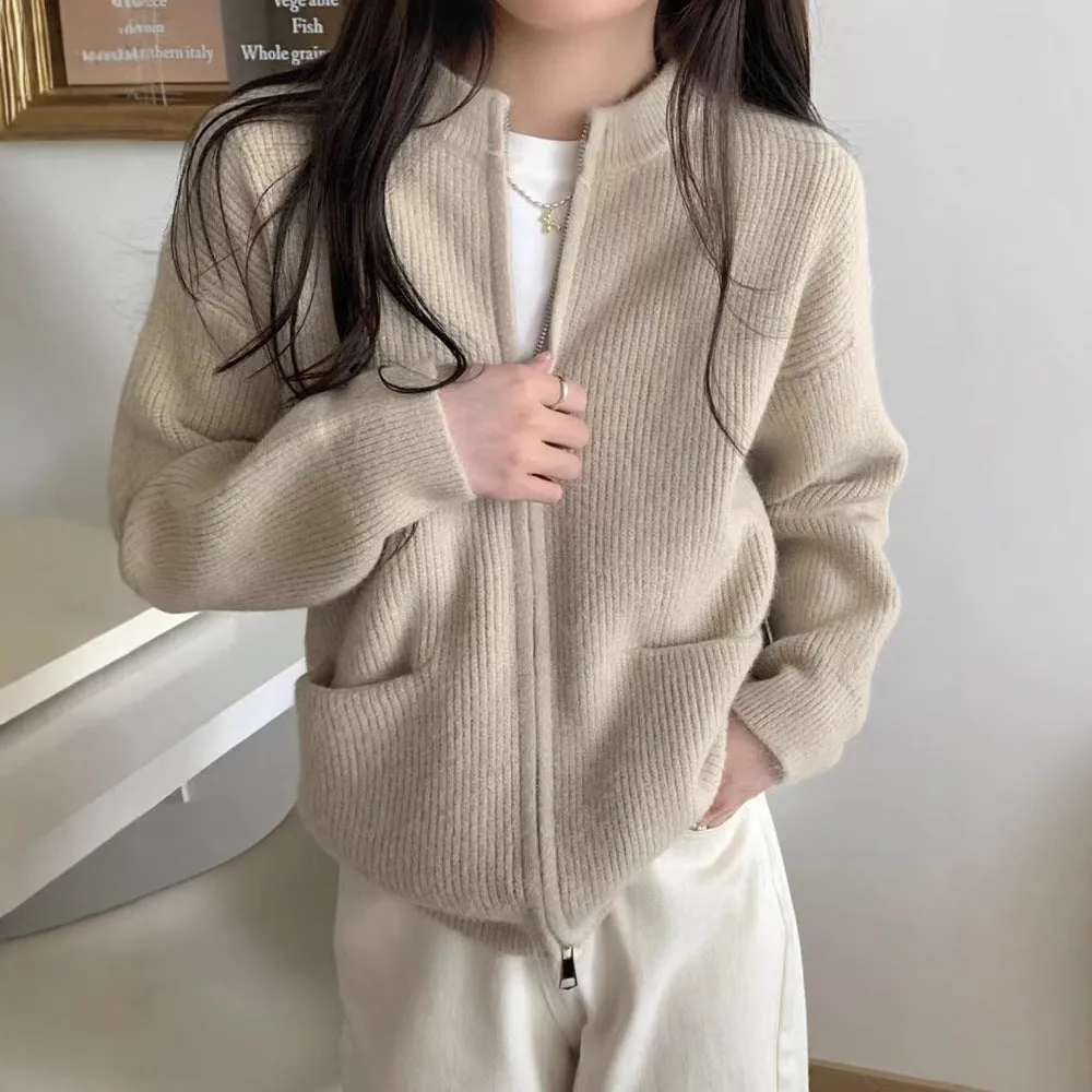Soft Wind temperature-sensitive viscose fibre sweater coat in beige, long sleeve cardigan style