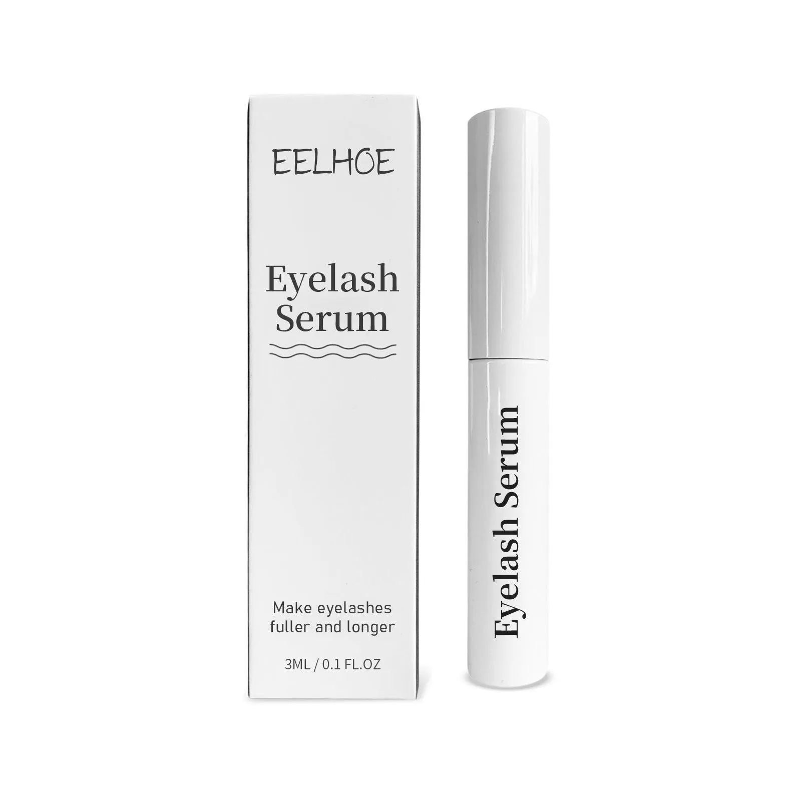 3 ml bottle of black eyelash growth serum with a brush applicator.