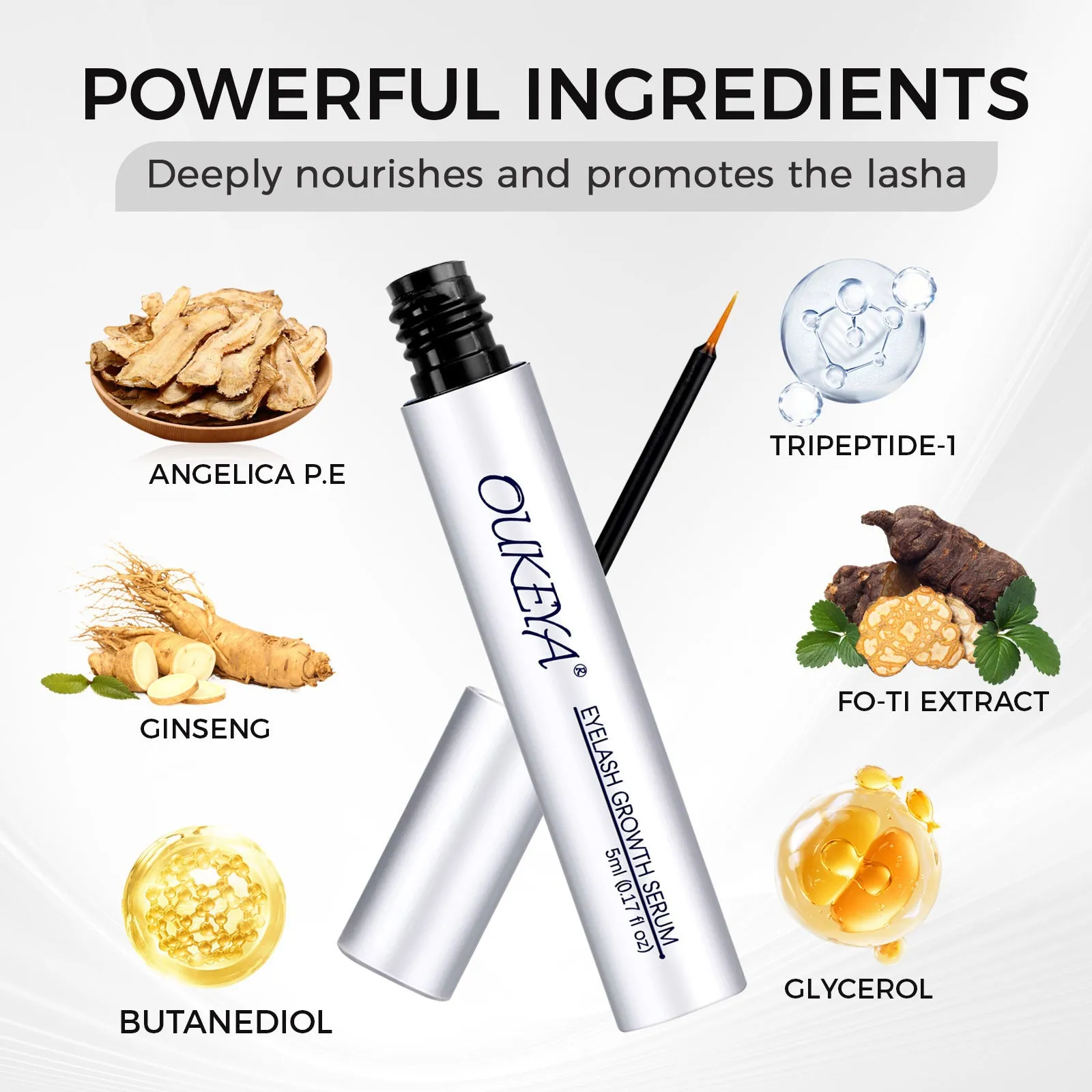 Silver eyelash growth essence bottle with 5ml eyelash nutrient solution for gentle repair