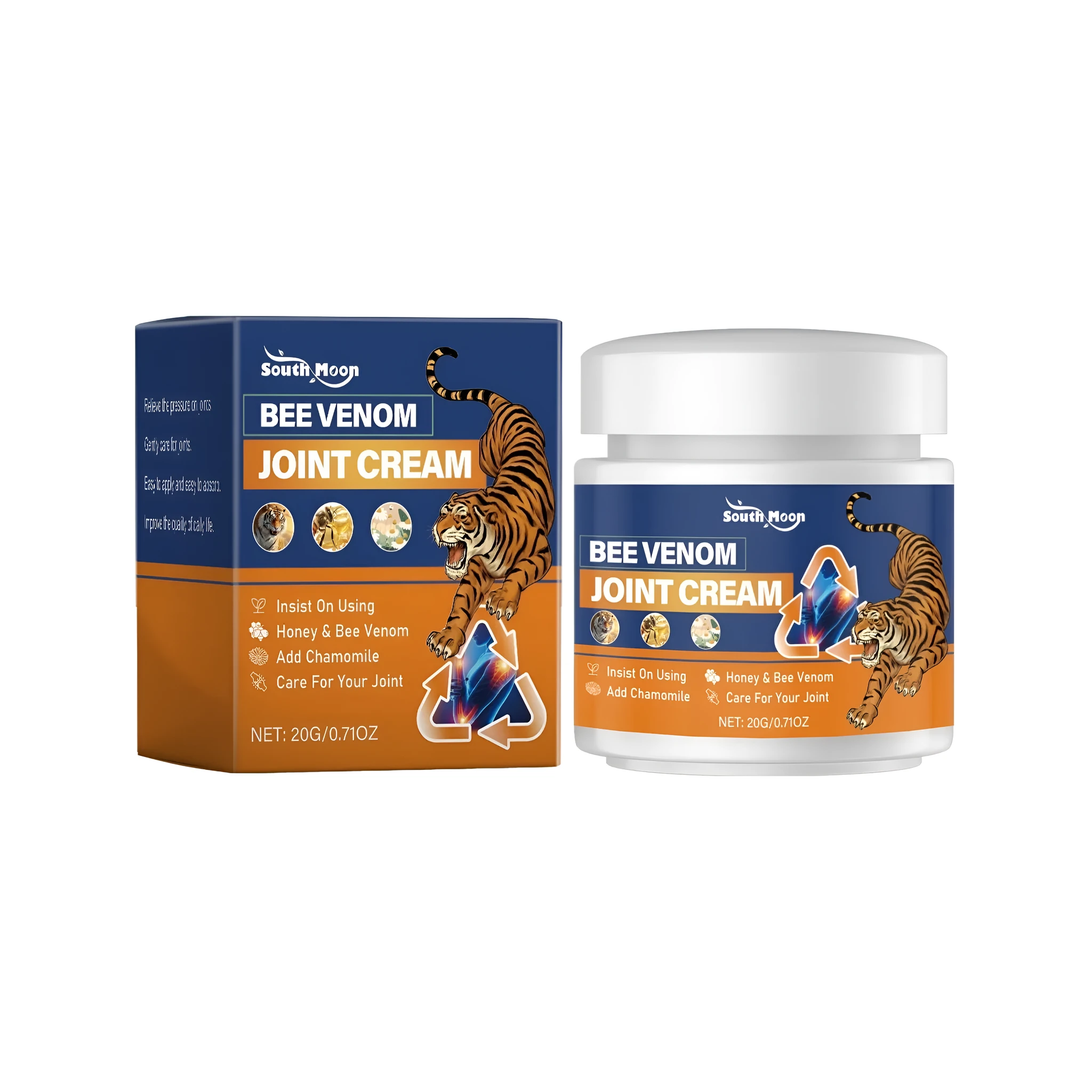 20g white tube of Joint Repair Care Cream with bee venom, honey and chamomile active ingredients.