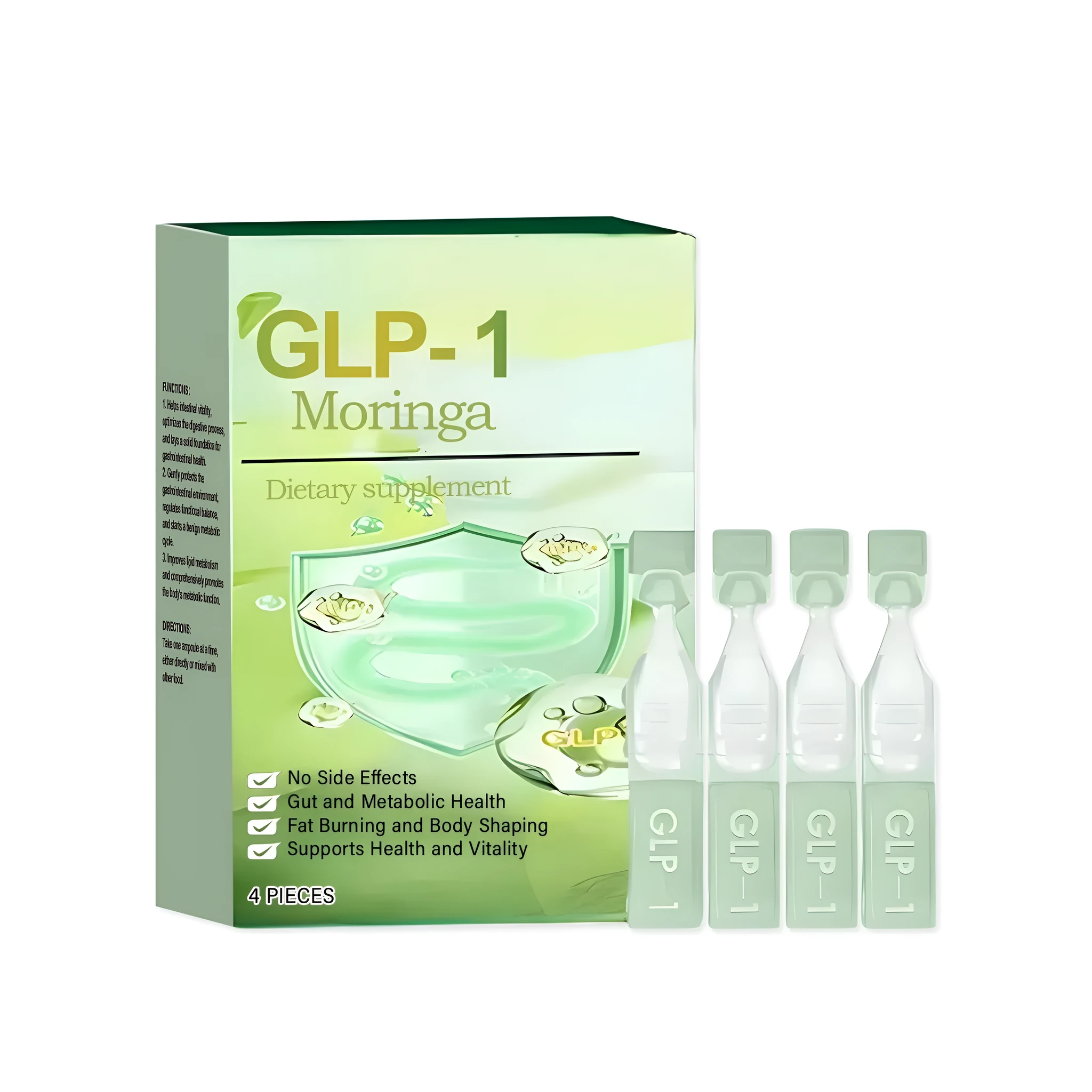 Four gastrointestinal decompression care drops with gluconic acid lactone formula in individual containers