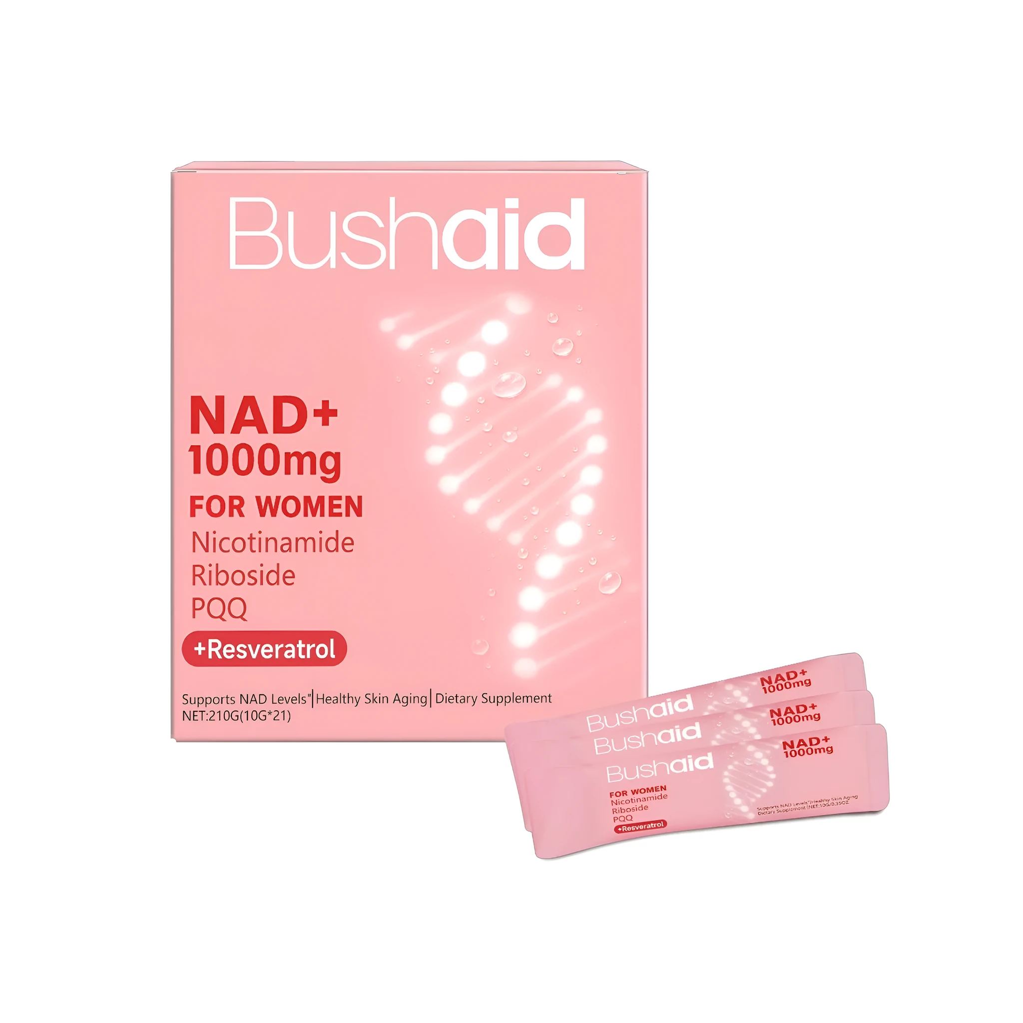 Antioxidant liquid drink supplement with four active ingredients in individual 10g sachets