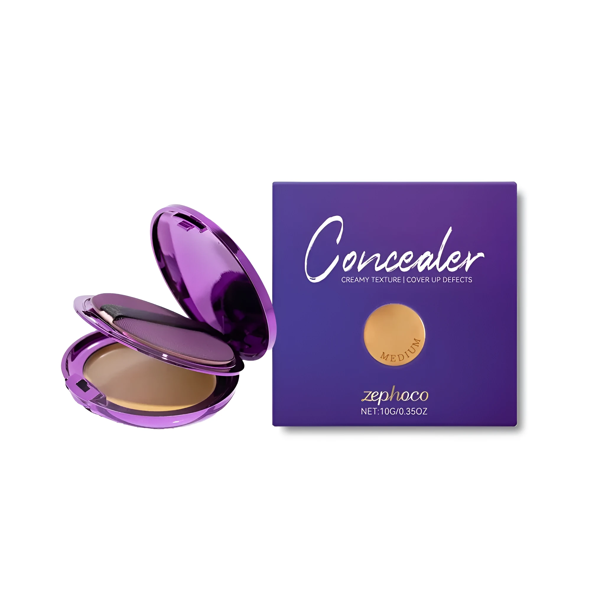 Concealer cream pot showing Dark Skin, Ivory White, and Natural Colour shade options.