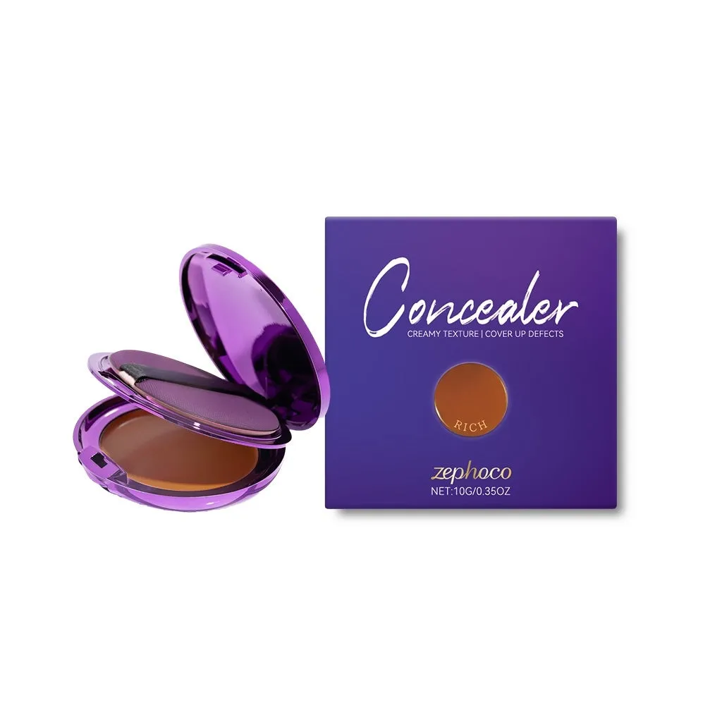 Concealer cream pot showing Dark Skin, Ivory White, and Natural Colour shade options.