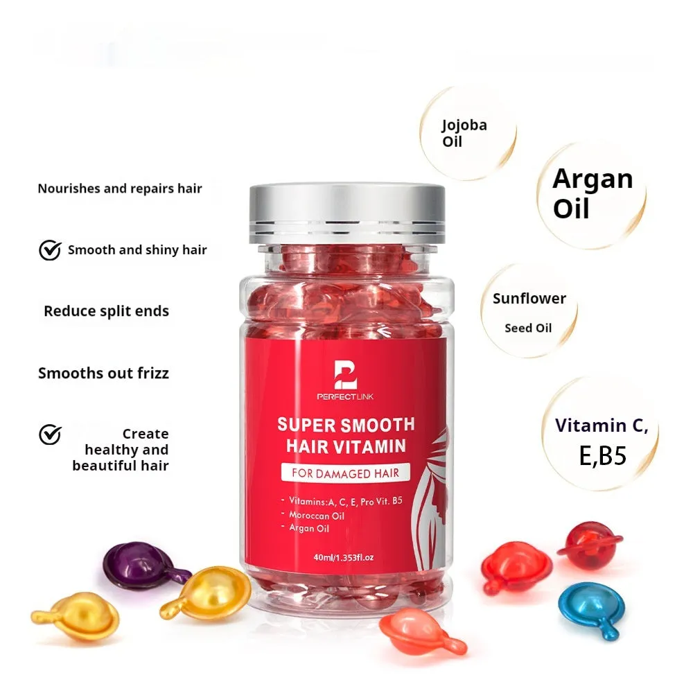 40ml vitamin nuts hair care essential oil bottle in one of six colours: red, purple, gold, blue, yellow, or pink