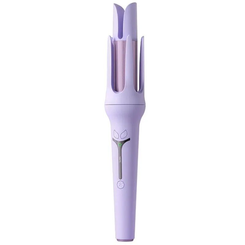 Pink automatic hair curler with 32mm barrel, three clips, and comb on white background