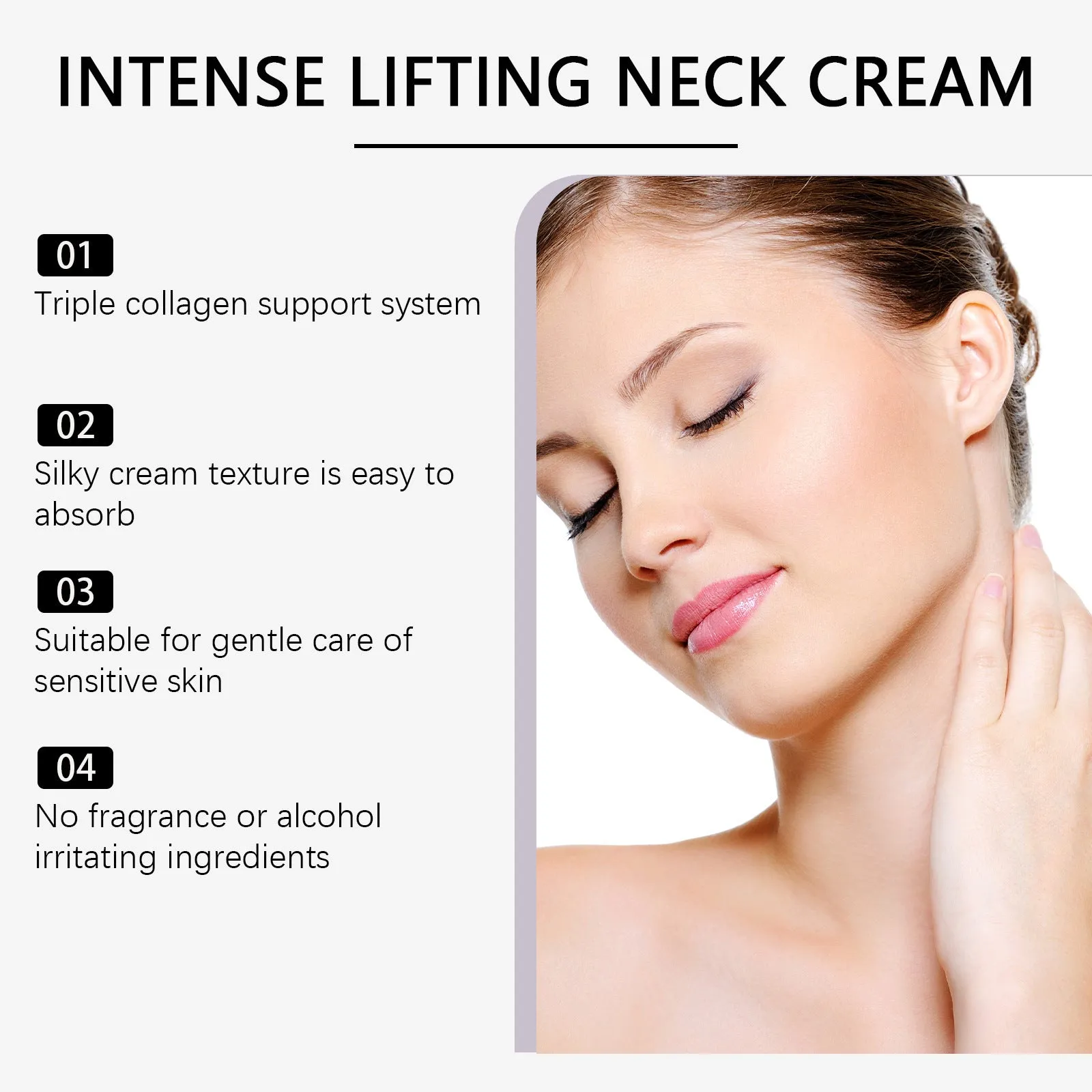 Jar of 50g lifting and tightening neck cream for skincare.