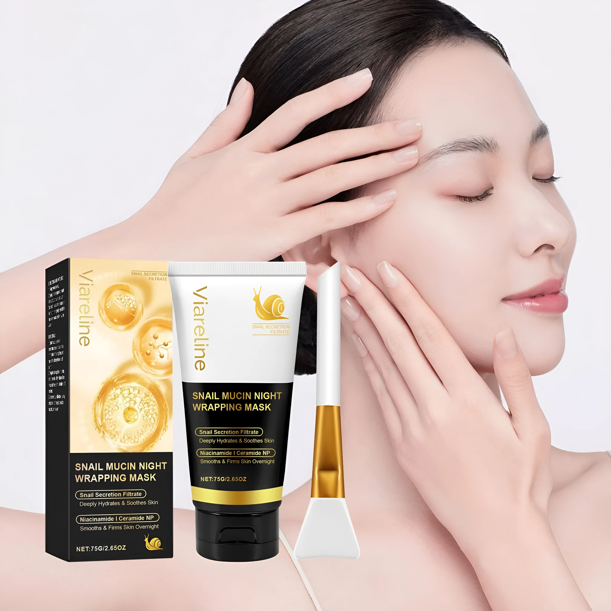 Turmeric sleep mask and cleansing brush facial skincare set in packaging