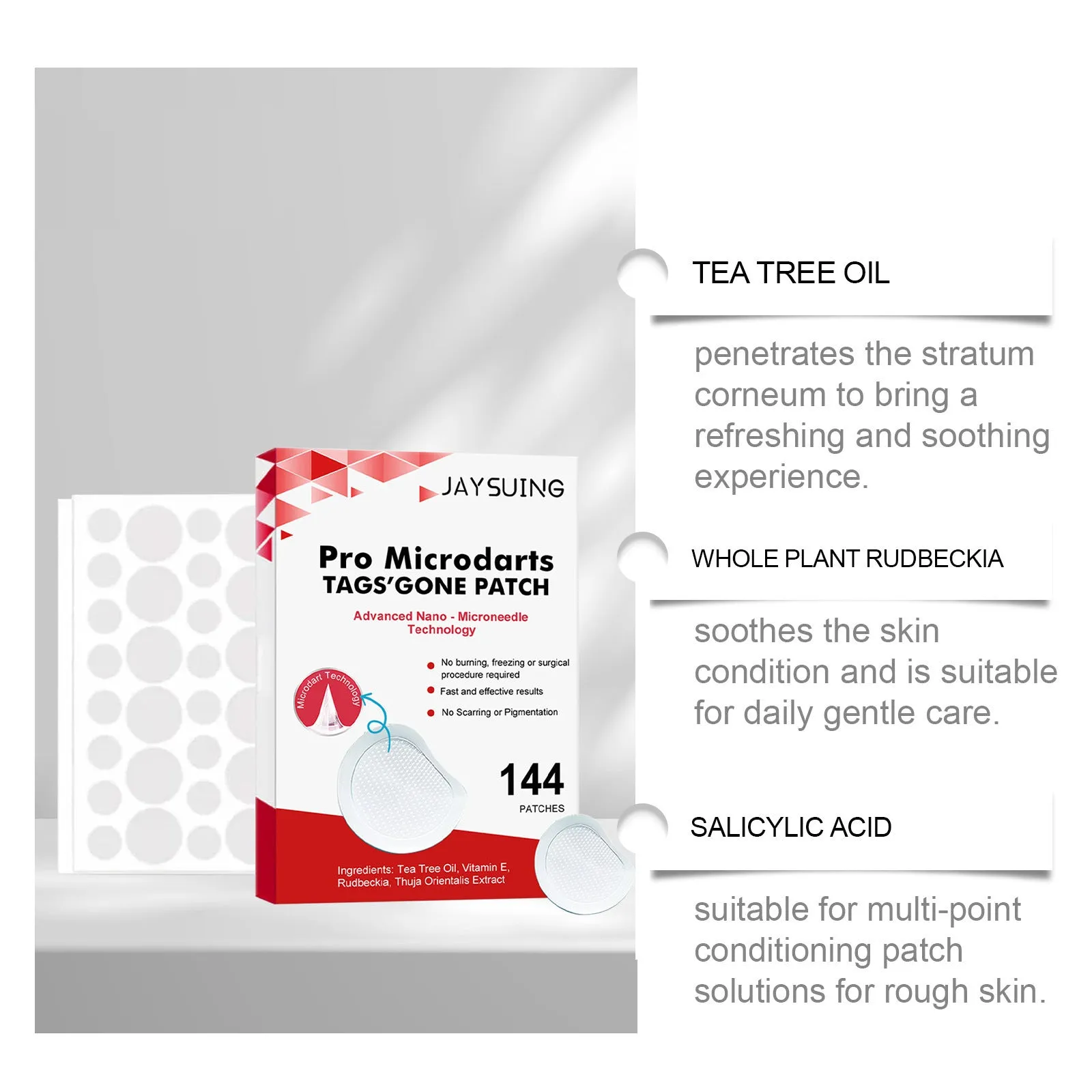 Micro needle wart removal care patches 144 pack with tea tree oil and vitamin E formula