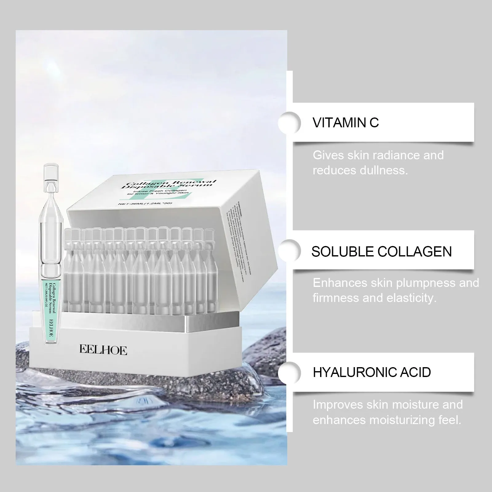 30 individual sachets of single-use moisturising skin care solution with precise 1.2ml dosing
